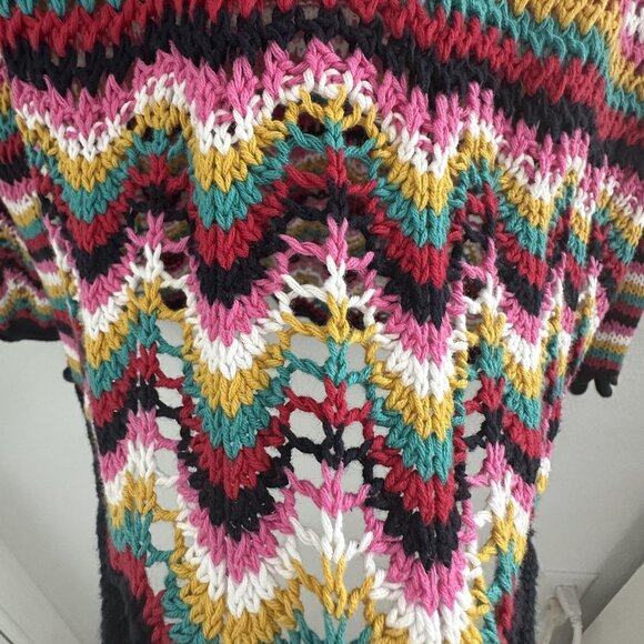 LaSeine Sweater Womens‎ M Crochet Open Knit Boho Pullover Festival Hippie 70s - Picture 2 of 10